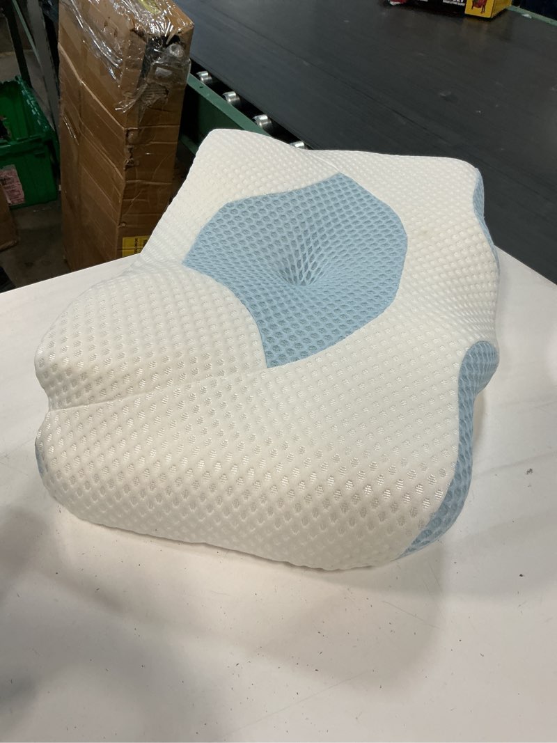 Condition photo showing As Is for osteo cervical pillow for neck pain relief, hollow design odorless memory foam pillows with cooling case, adjustable orthopedic bed pillow for sleeping, support for side back sleepers standard high(24.5*16.5*5.2/4.1 inches) blue