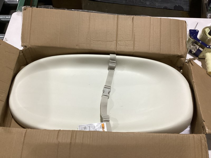 Condition photo showing Good Condition for skip hop baby changing pad nursery style wipe-clean contoured with cushioned foam, non-skid base, built-in safety belt & tuck-away toy bar fits standard changing tables, oat 16" oat