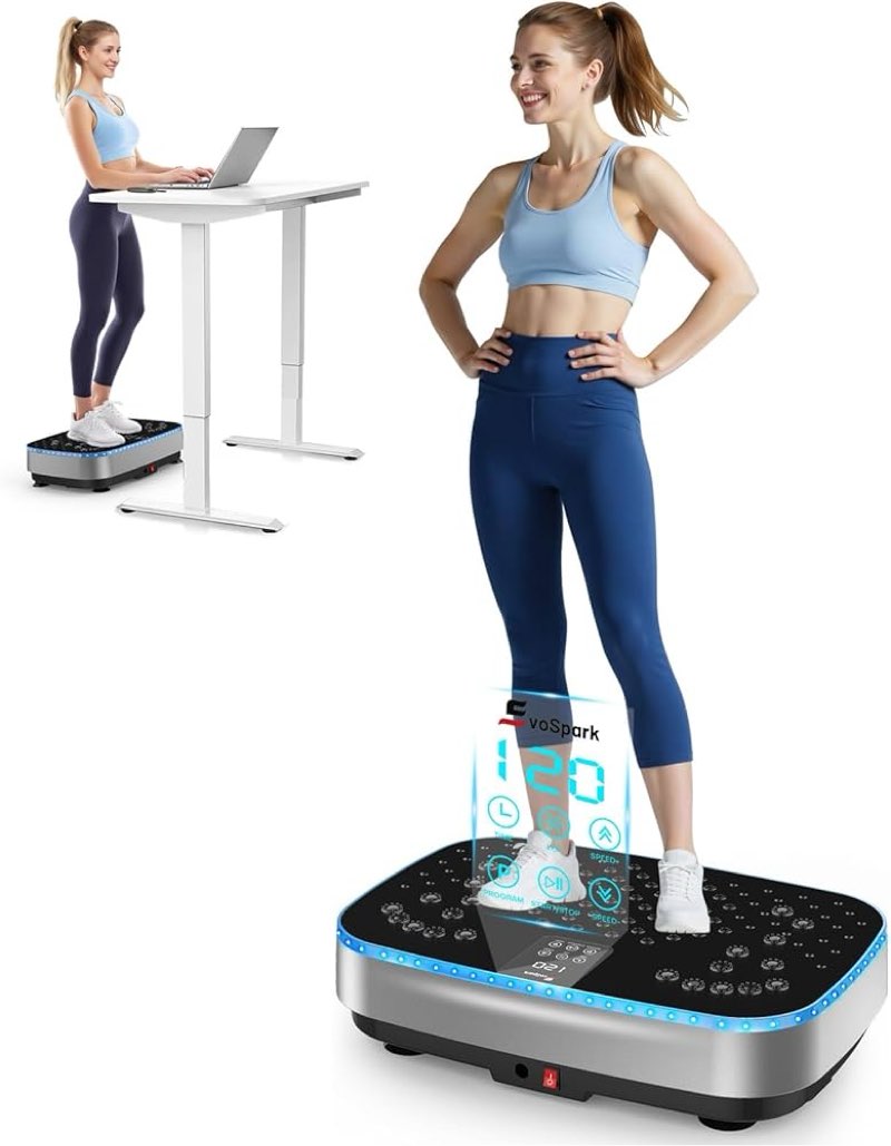 vibration plate exercise machine, new evospark vibration plate with 9 colors led atmosphere lights, 2 in 1 brushless motors vibration plate for lymphatic