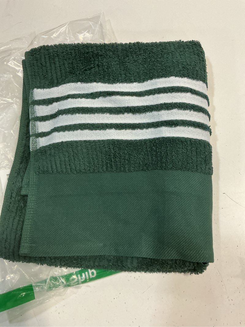 Condition photo showing Good Condition for the tour towel | large golf caddy towel terry cloth, absorbent 19" x 44", center cut, perfect hang golf cart accessory and golf bag, multiple colors green w/white stripes