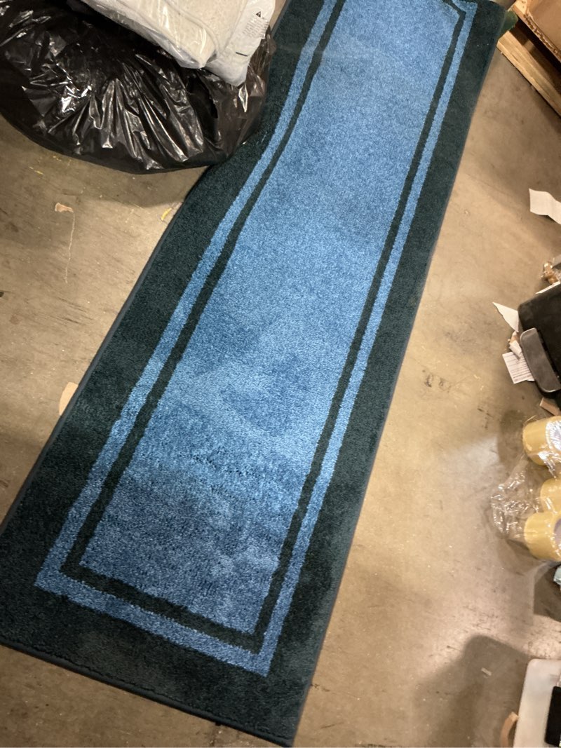 Condition photo showing As Is for PURRUGS Dirt Trapping Door Mat 24" x 70", Non-Slip/Skid Machine Washable Entryway Rug, Shoes Scraper, Area Rug, Super Absorbent Welcome Mat for Muddy Wet Shoes and Paws, Light Blue & Navy