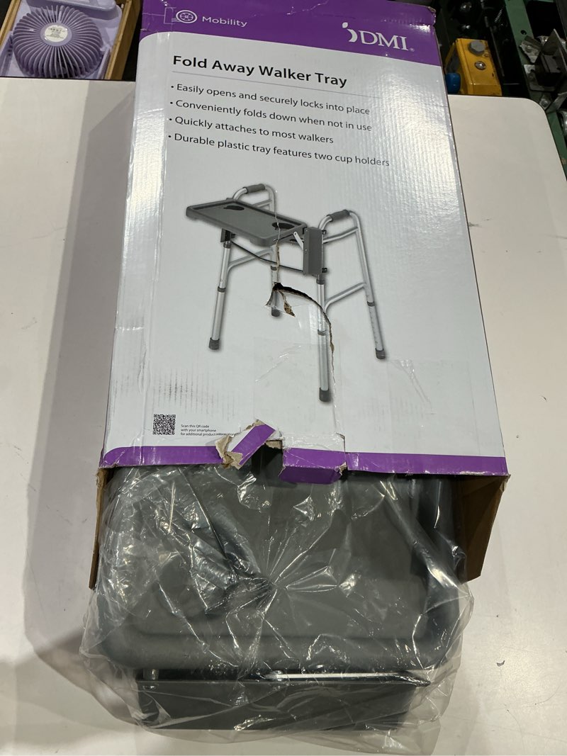 Condition photo showing New/Like New for dmi walker tray  rollator tray  mobility and walker accessory tray table fits most standard walkers  folding with two cup holders and tool free assembly  16 x 11.8