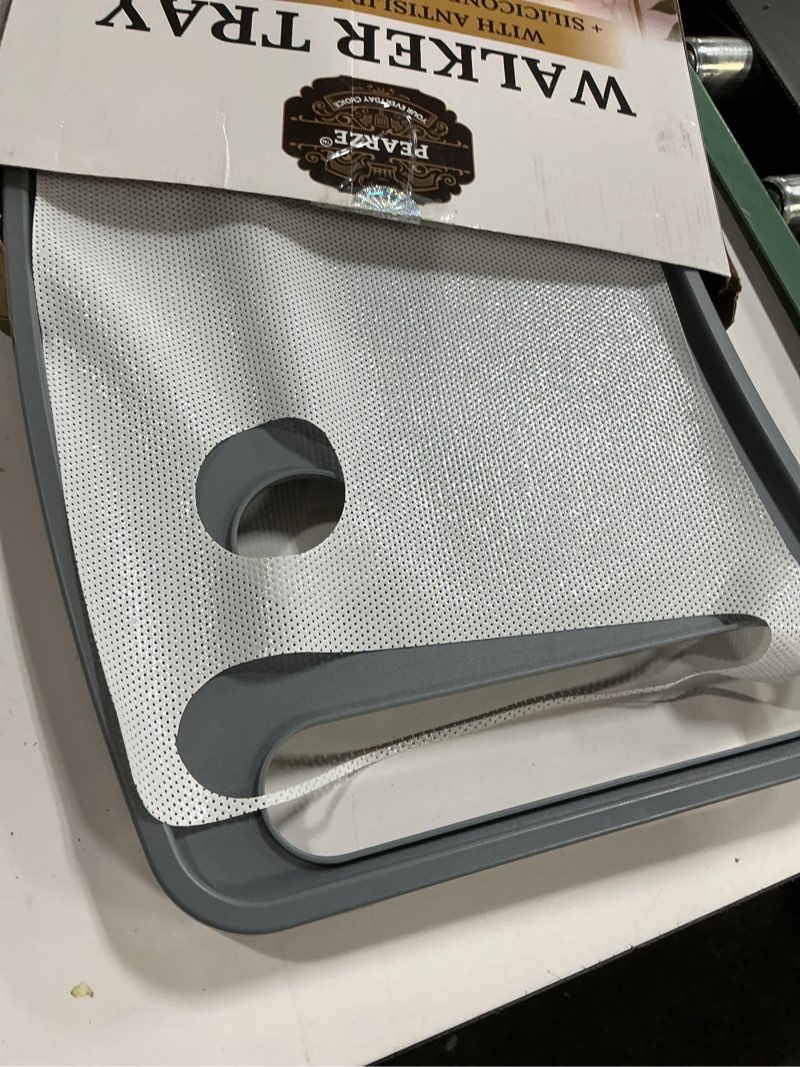 Condition photo showing New/Like New for walker tray for folding walker with cup holders, non-slip mat & bag - adjustable universal plastic food table for seniors - detachable guardian accessories - removable walker trays for rolling walker