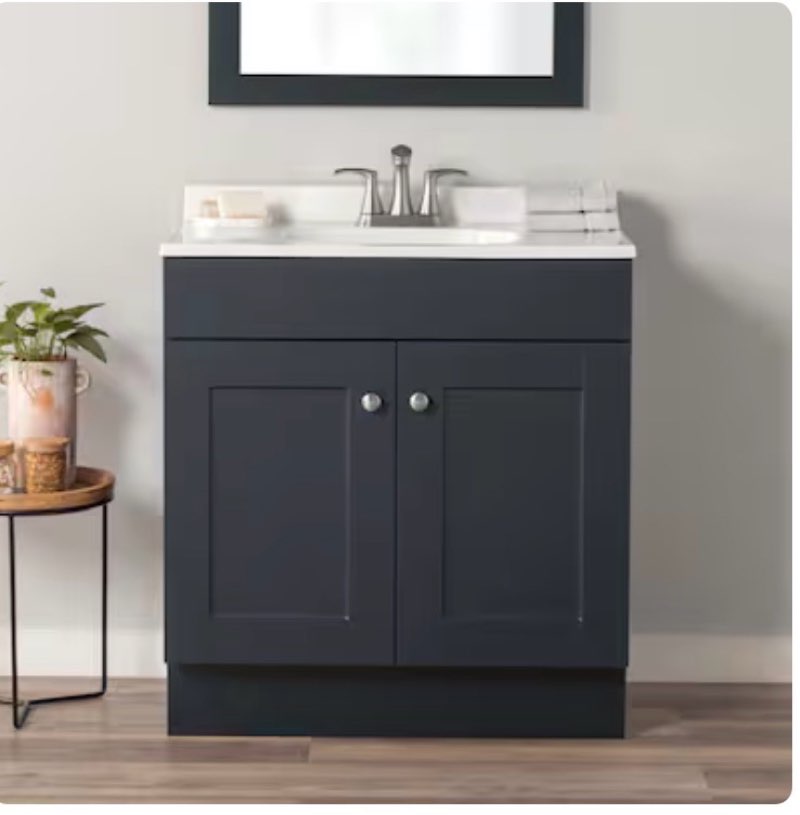  project source dover 30-in navy blue single sink bathroom vanity with white cultured marble top item #5502022 | model #w022730p2-db