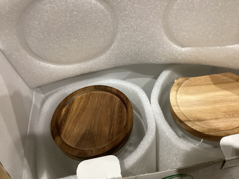 Condition photo showing As Is for Set of 2 Large Glass Jar with Airtight Acacia Lid and 132 Kitchen Pantry Labels, Clear Glass Food Storage Jars Containers for Rice Flour Pasta Sugar Coffee Cookie and More(98 Fl Oz/2800 Ml) 2800ml