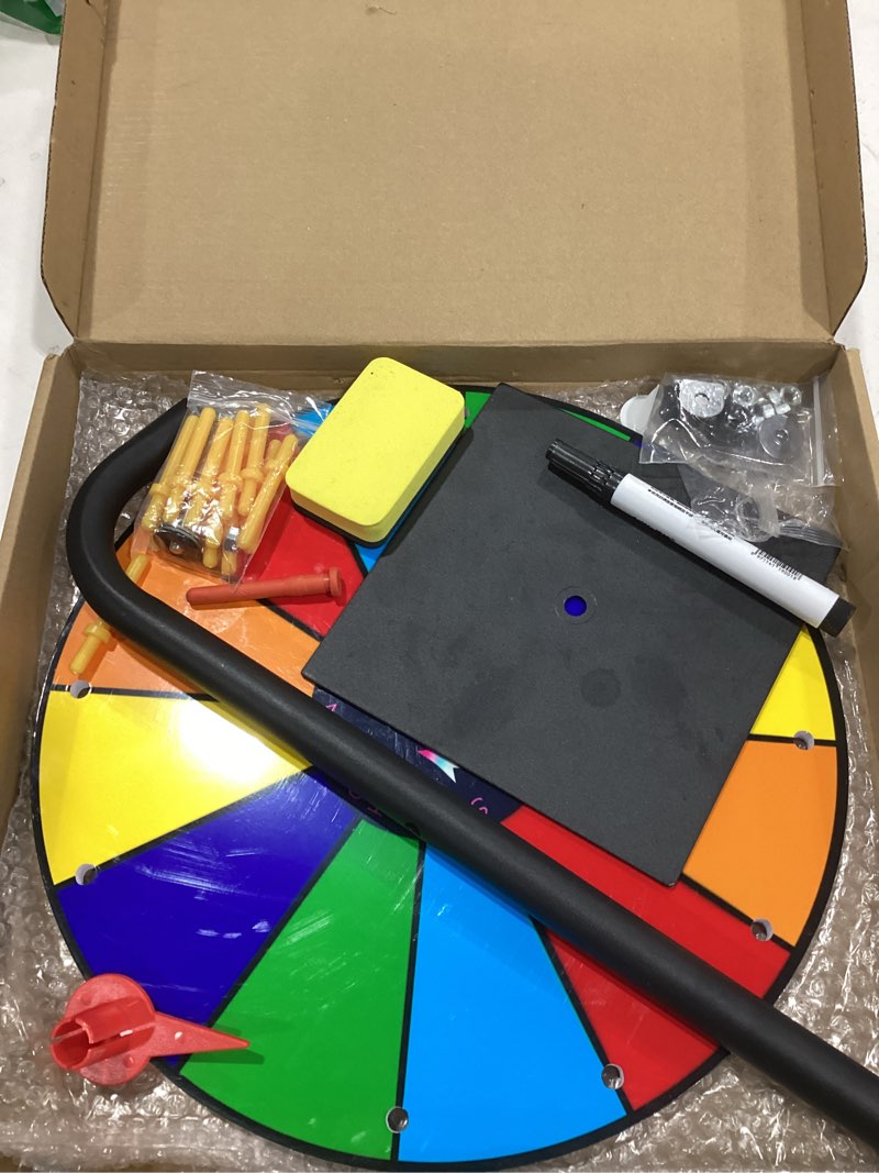 Condition photo showing Good Condition for 12 Slots Prize Wheel,12 Inch Prizes Spinner with Stand and Heavy Duty Base,Ruleta De Premios,Spin The Wheel for Fortune Spinning Game Carnival & Engaging Home Parties,Tradeshow. 12-inch Prize Wheel