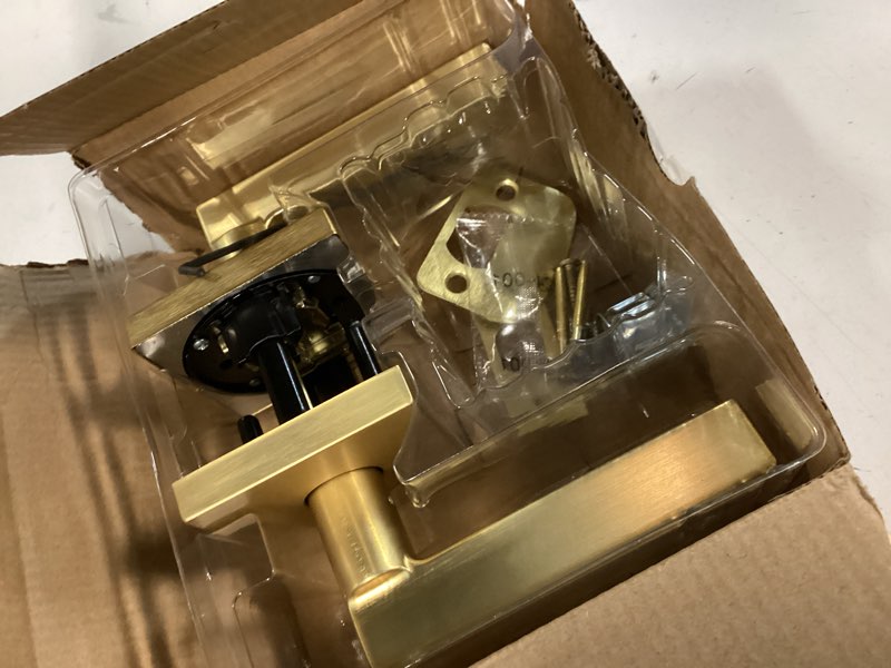 Condition photo showing Good Condition for kwikset halifax interior passage door handle, lever for closet and hallway doors, reversible non-locking handle lever, satin brass, with microban protection satin brass 1 pack passage