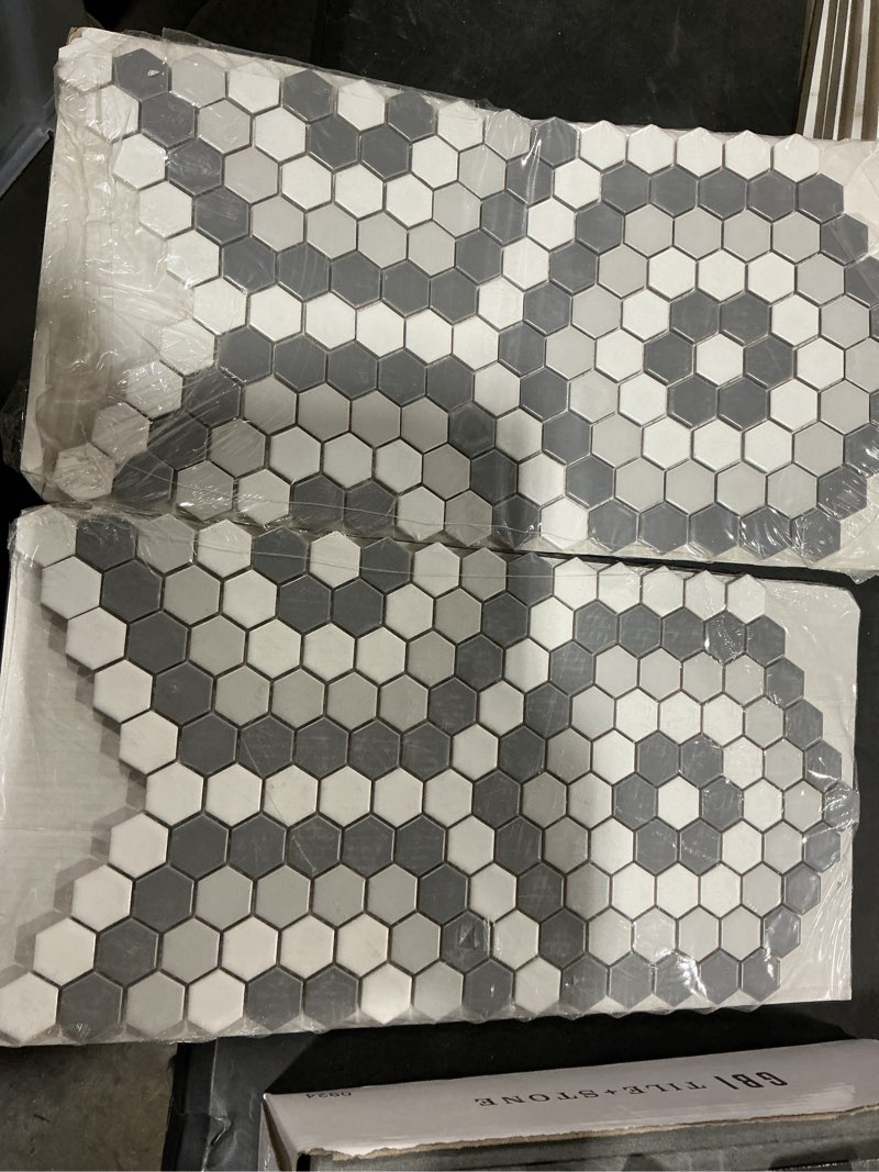 Condition photo showing Good Condition for Satori Hudson Gatsby 8-in x 16-in Matte Porcelain Hexagon Mosaic Floor and Wall Tile ( 0.82-sq ft)(BIDDING ON 2 packages) 