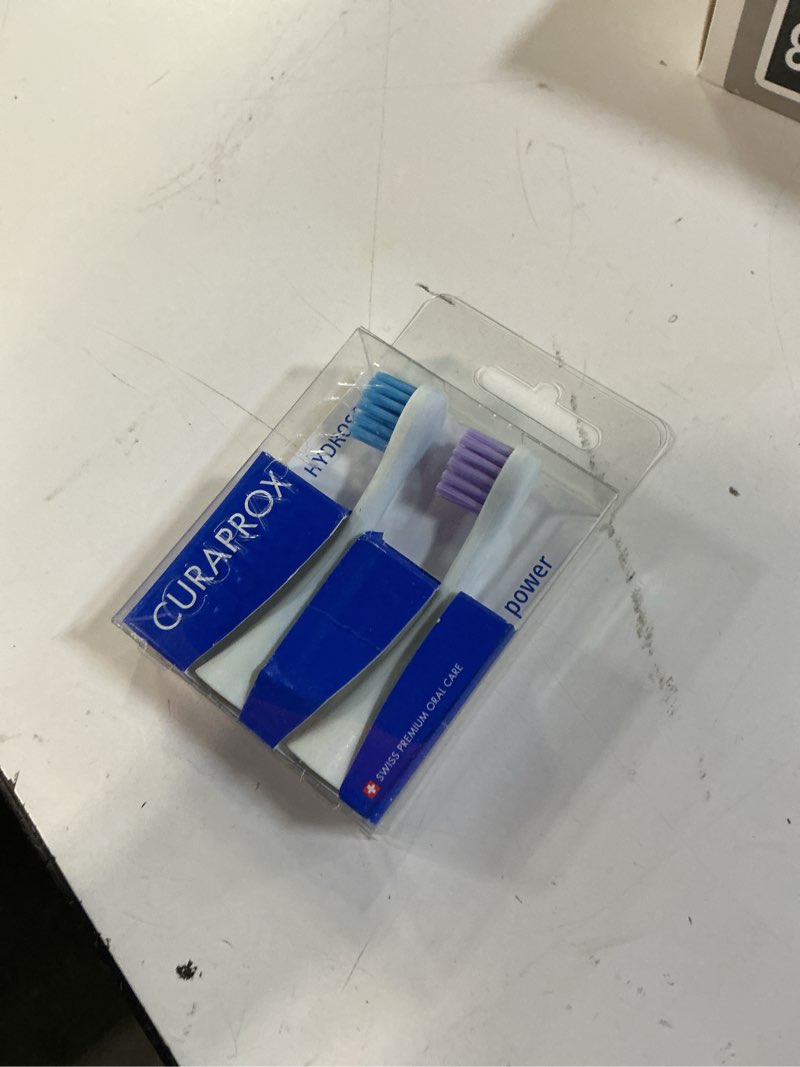 Condition photo showing New/Like New for curaprox hydrosonic brush heads power duo – for healthy gums, braces & implants | gentle yet powerful sonic cleaning | 2-pack | compatible with all curaprox sonic models | swiss made white/blue and purple