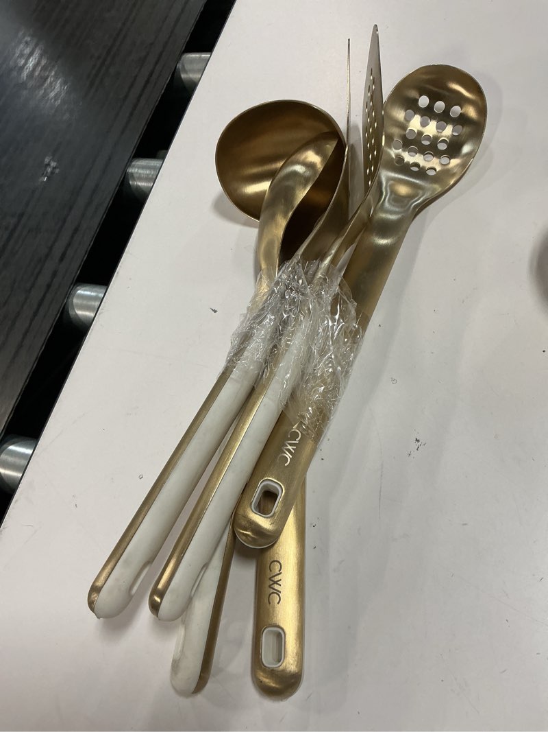 Condition photo showing As Is for cook with color 5-piece stainless steel utensil set – gold, durable & stylish kitchen tools