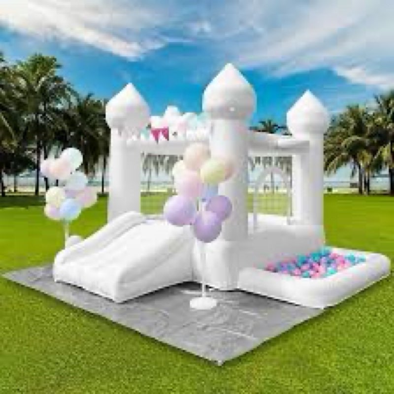 (Similar)9FT White Bounce House,Inflatable Toddler Bouncy House for 3-6 Age Kids Party Gift with Blower White