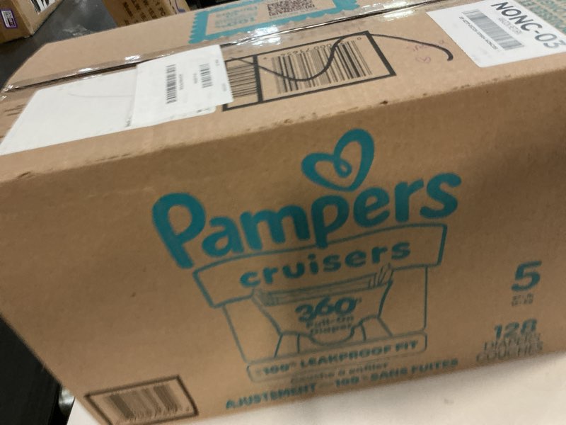 Condition photo showing New/Like New for pampers diapers - cruisers 360 - size 5, 128 count, babyproof up to 100% leakproof pull-on diaper size 5 128