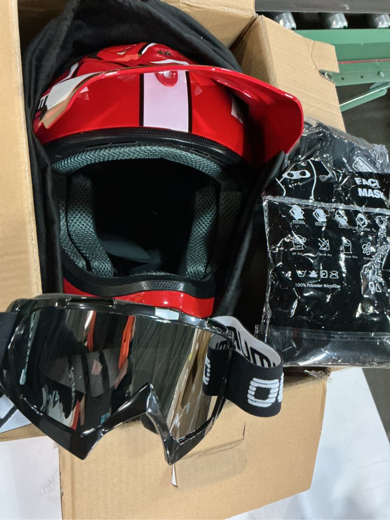 Condition photo showing Good Condition for (Size:L)DOT Adult ATV Dirt Bike Helmet with Goggles Gloves & Mask Adjustable Sun Visor Motorcycle Adult Helmet Off-Road Motocross Downhill Moped MX for Unisex-Adult-Engine Red, L Engine Red Large