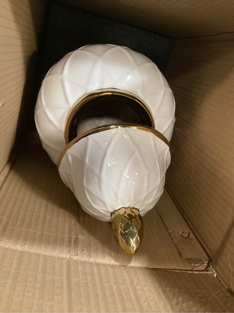 Condition photo showing Good Condition for ginger jars for home decor, white and gold vase, decorative ceramic ginger jar with lid, porcelain flower vase for centerpieces jarrones, storage jar, table center vase, temple jar(18in) 18 inch white and gold-01