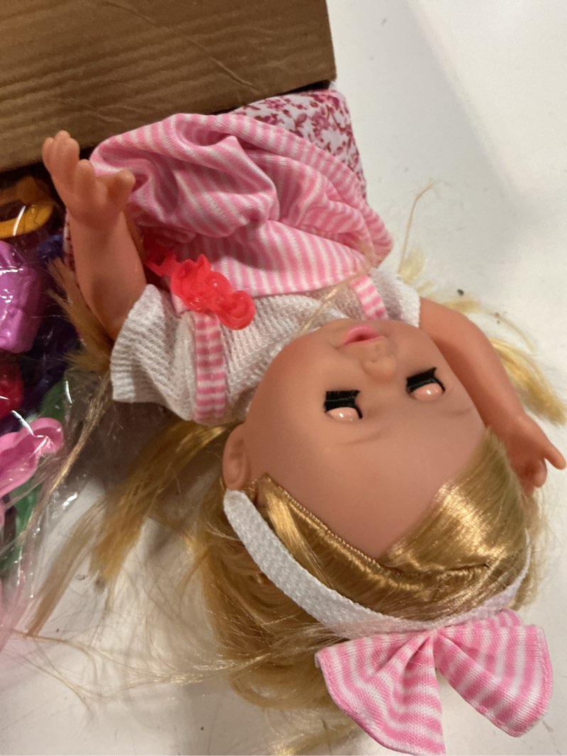 Condition photo showing Good Condition for proou baby care doll toys set, 36pcs dolls playset, hair salon pretend play toddler doll toys incl 14'' baby dolls toy, backpack, hair dryer, curler, xmas gifts for age 3 4 5 6+ years old girls kids d doll set:36pcs