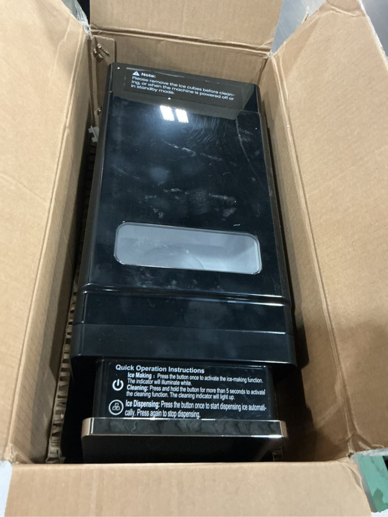 Condition photo showing As Is for nugget ice makers countertop with self dispensing design, 35.5lbs per day | auto self-cleaning, one-click operation, 1.8l water tank, 1.5lbs ice storage, portable ice maker for multi-scenario use 35.5lbs/24hrs-black