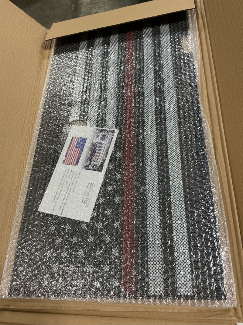 Condition photo showing New/Like New for xprite aluminum alloy mesh grill insert with hood lock hole & firefighter red stripe, compatible with 2007-2018 jeep wrangler jk jku red stripe flag (front camera version) fit jeep wrangler jk