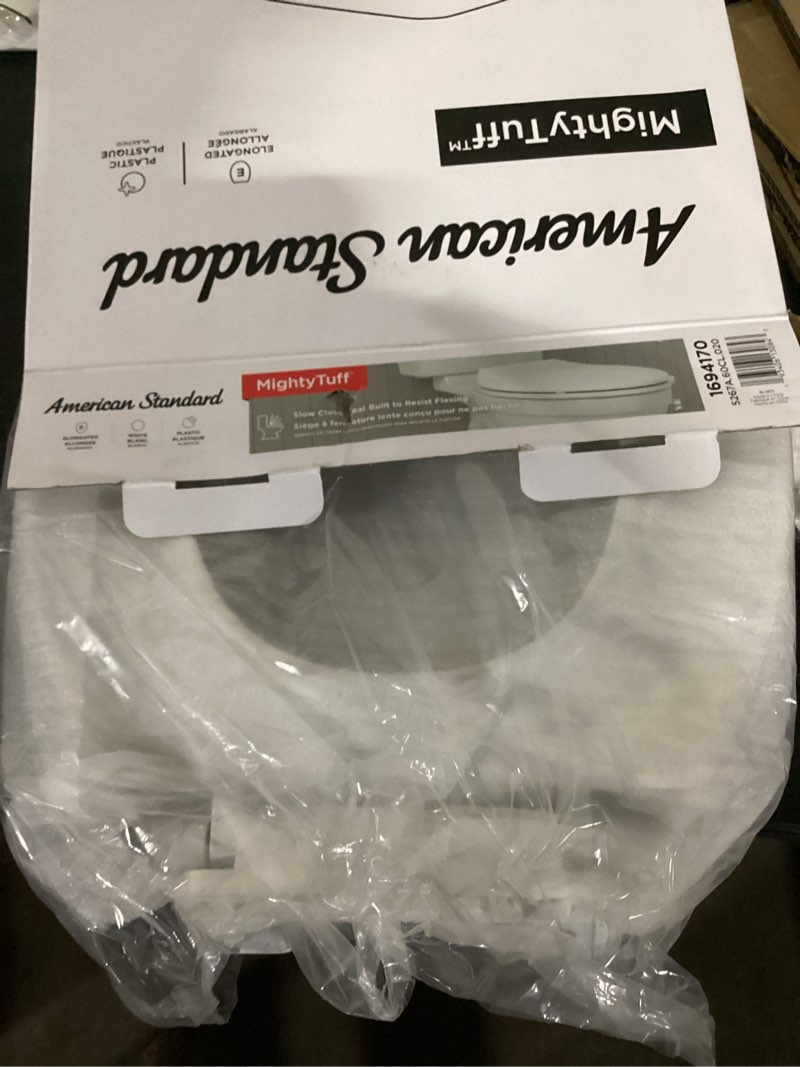 Condition photo showing Good Condition for american standard mightytuff plastic white elongated soft close toilet seat