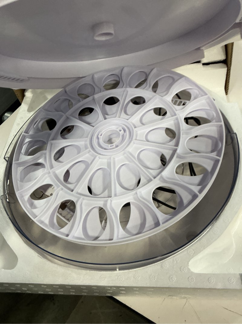 Condition photo showing As Is for MeeF incubators for Hatching 28 Eggs,Independent atomizing humidifier, Auto Flip, Additional Equipped Well as Duck and Goose Egg Trays That can Hold 12 Eggs. White