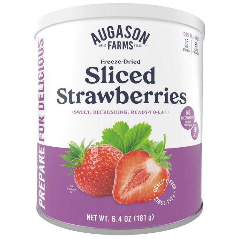 ((bb/sep/10/2055))augason farms freeze dried sliced strawberries can - gluten free snack for baking, smoothies, and emergency storage - healthy individual fruit snacks 6.5 ounces (18 servings)