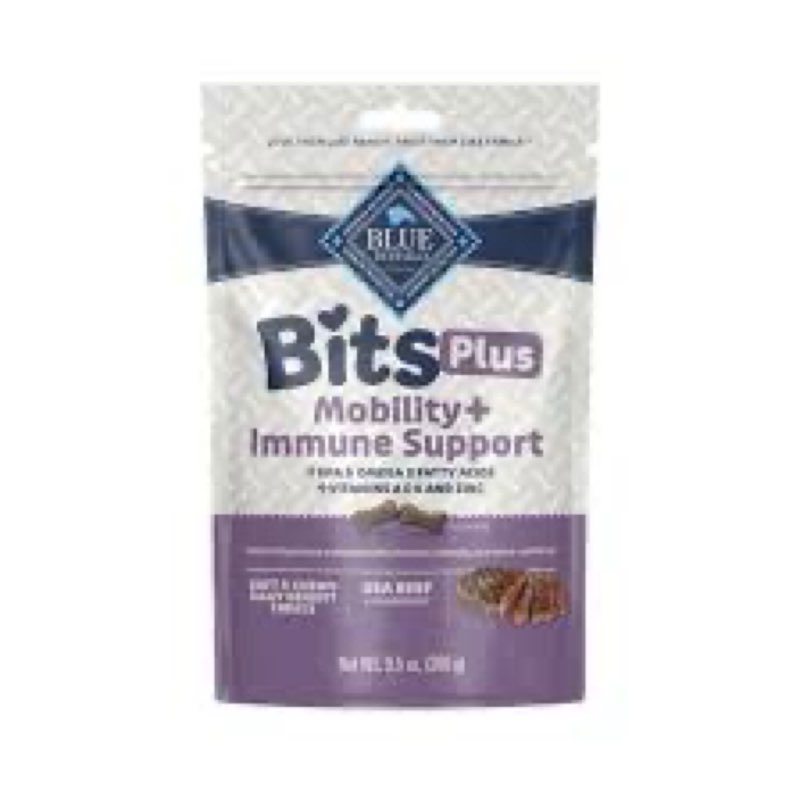 (BB: April/24/2026) Blue Buffalo Blue Bits Plus Mobility and Immune Support Daily Benefit Dog Treats, Soft & Chewy Beef Morsels, 9.5-oz. Bag