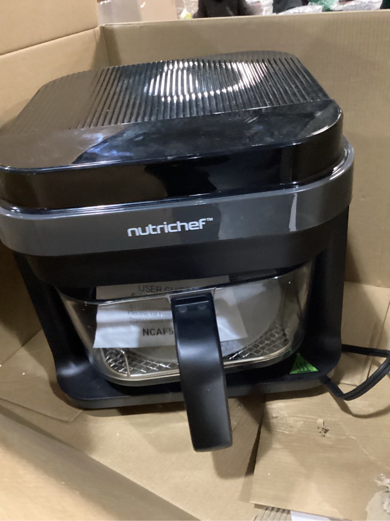 Condition photo showing Good Condition for Nutrichef 5.8 Quart Air Fryer | 8-1 Preset Cook Modes | Transparent Fry Bowl for Best Cooking Results | Cook Shrimp, Steak, Fries, Wings, Chicken & More | Precise Temperature Control & Time | Grey