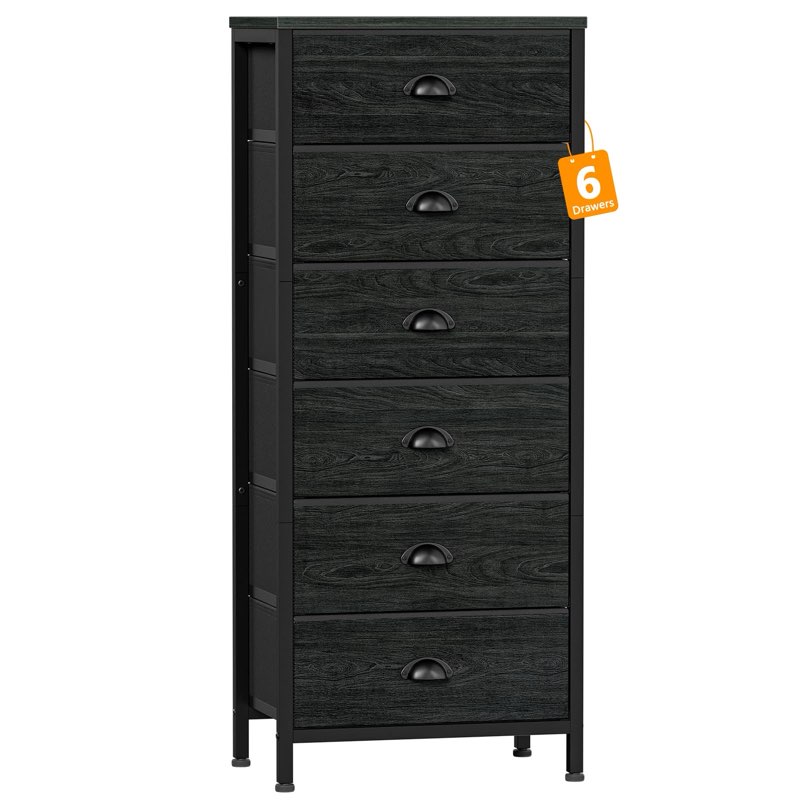 Furnulem Tall Dresser with 6 Drawers,Vertical Bedside End Table & Chest for Bedroom,Black Storage Tower Dorm Nightstand with Fabric Drawer Organizer Unit Furniture in Living Room,Closet,Hallyway ( Similar)