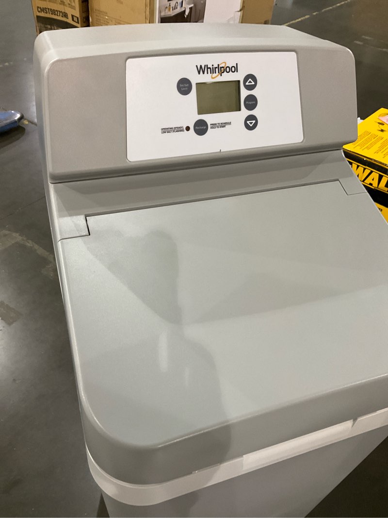 Condition photo showing As Is for 100+ bought last week whirlpool 44000 -grain water softener for hard water and iron reduction