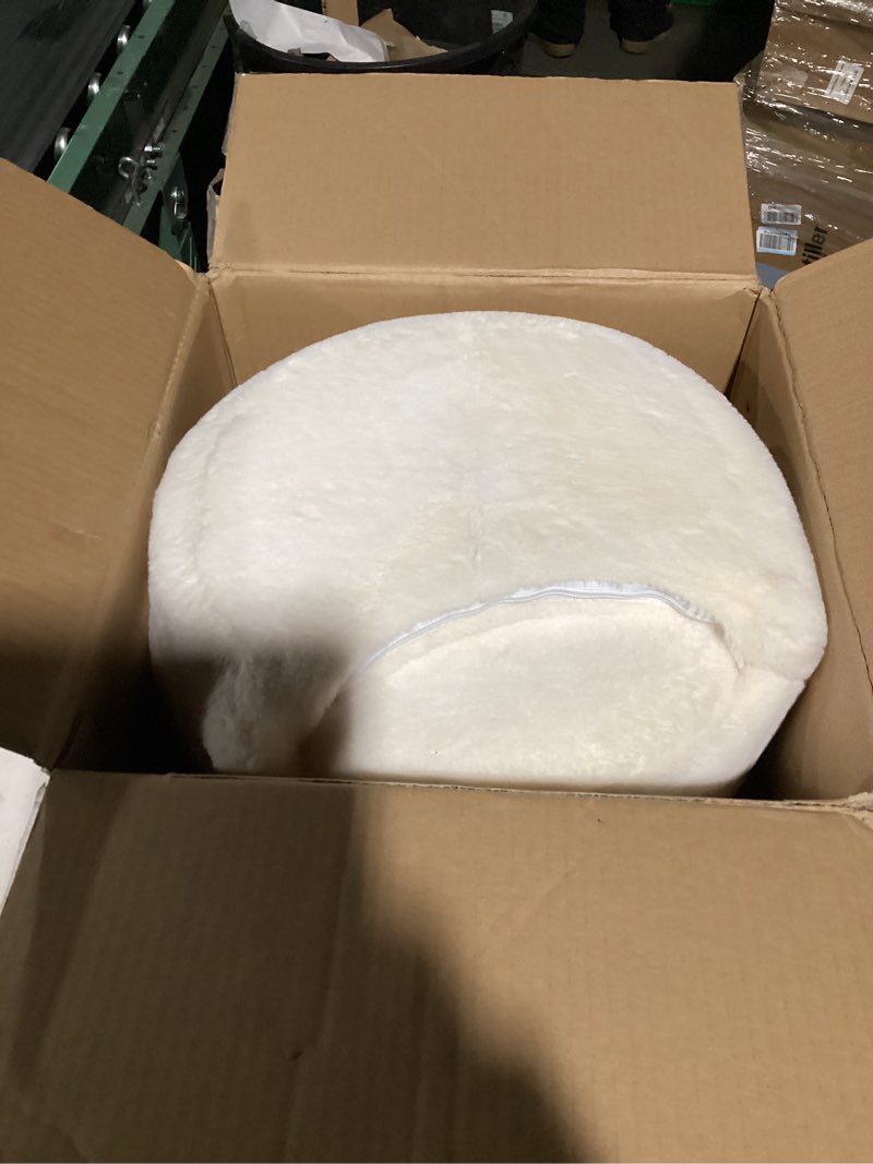 Condition photo showing As Is for GREENSTELL Vanity Stool Chair with Storage and Folding Back, 15.7" x 15.7" x 19.5" Faux Fur Soft Ottoman for Adults, 4 Metal Legs with Anti-Slip Feet, Furry Padded Seat for Makeup, Bedroom, White White 15.7"D x 15.7"W x 19.5"H