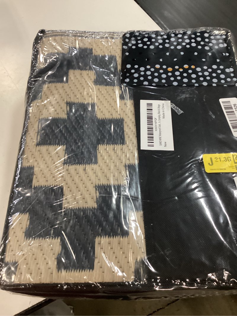 Condition photo showing Good Condition for sand mine waterproof outdoor rug 5x8 ft, plastic reversible rug, modern area rug, large floor mat for outdoors, rv, patio, backyard, deck, picnic, beach, camping, black & beige black & beige 5'x 8'