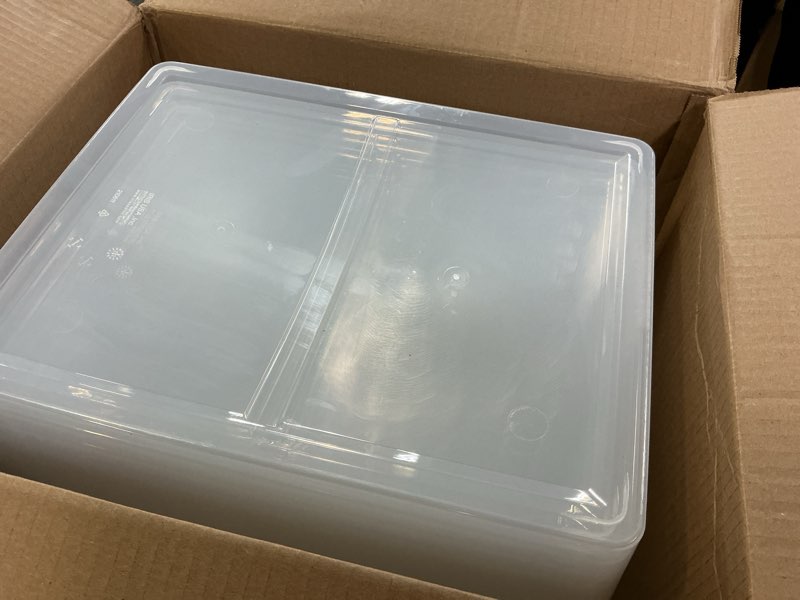 Condition photo showing Good Condition for iris usa 4-pack storage bins with lids, 25 quart, clear stackable containers box organize shoes closet shelves clothes blankets towels - bpa-free plastic 25 qt 4 pack