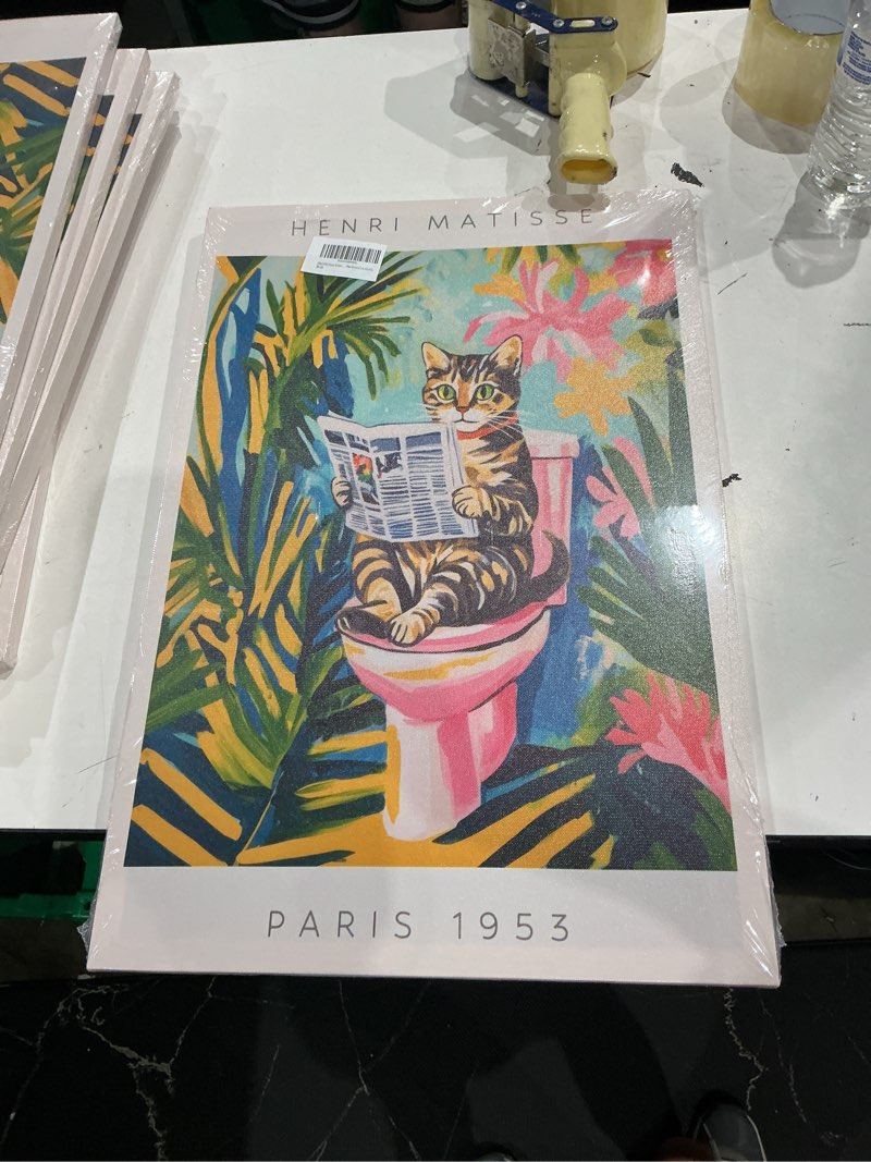 Condition photo showing Good Condition for jpdsiipxz funny cat bathroom canvas wall art colorful tabby cat on toilet picture wall decor animals reading newspapers painting canvas prints dopamine botanical poster artwork for bathroom restroom matisse cat bathroom canvas 24"l x 16"w