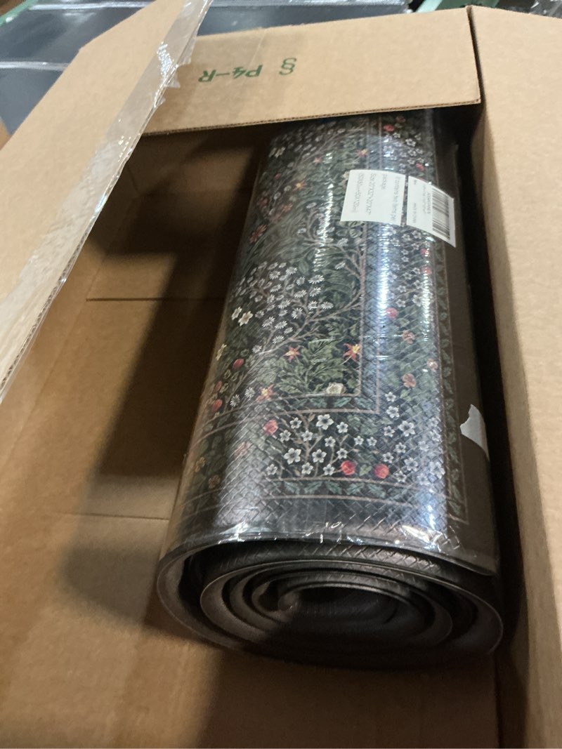 Condition photo showing Good Condition for collive anti fatigue kitchen rugs sets of 2, non slip waterproof kitchen mat spring vintage floral runner rug, ergonomic comfort desk rugs for floor, 20" x 47" + 20" x 32", dark green dark green 20"x47"+20"x32"