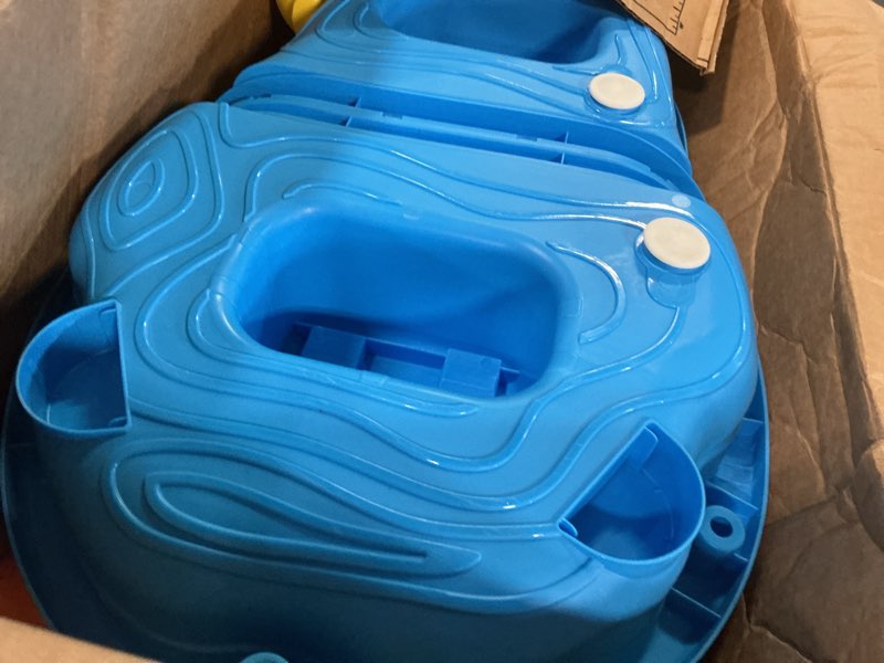 Condition photo showing As Is for hyes water table for toddlers 3-5, 3-tier kids splash sand table water toys with umbrella, rain showers splash pond for outdoor beach backyard summer, activity sensory playset for boys girls, blue
