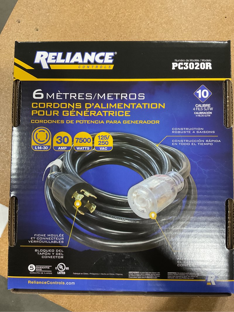 Condition photo showing New/Like New for reliance controls pc3020 pc3020k generator power cord, no size, black