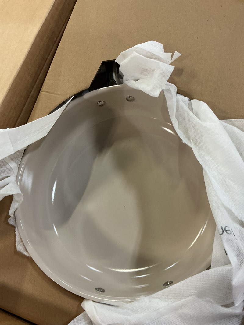 Condition photo showing New/Like New for redchef ceramic saute pan with lid, nonstick deep frying pan, 5qt jumbo cooker with helper handle & lid, non toxic ceramic cooking pan, chef pan, dishwasher & oven safe, pfas pfoa & ptfe free beige