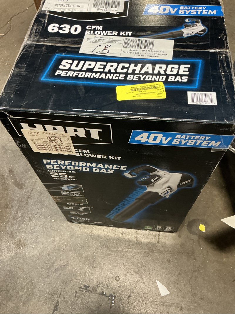 Condition photo showing As Is for hart 40v supercharge brushless 630 cfm blower kit