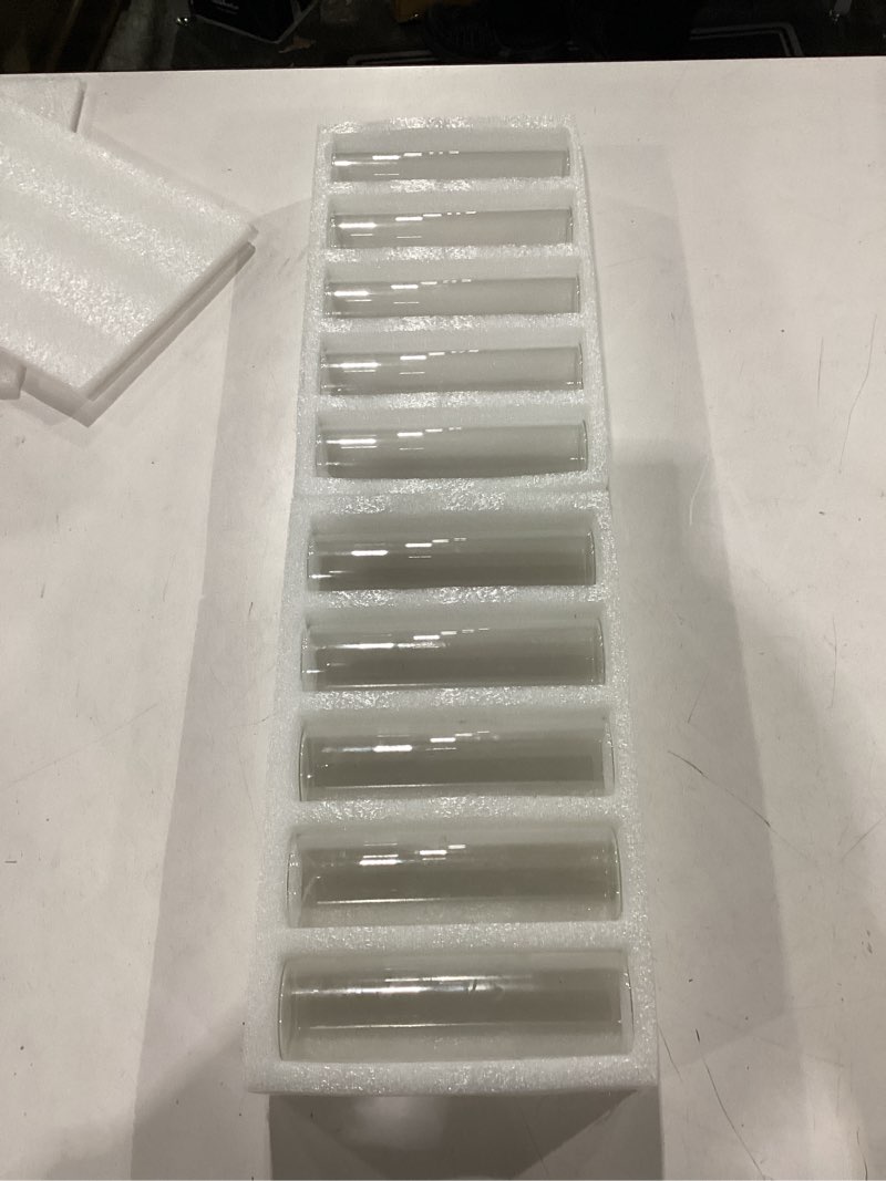 Condition photo showing Good Condition for 20 pack 5.9" tall x 1.8" diameter clear glass cylinder vases - multi-use flower vase, hurricane & floating candle holders for wedding centerpieces, home decor, table displays (20)