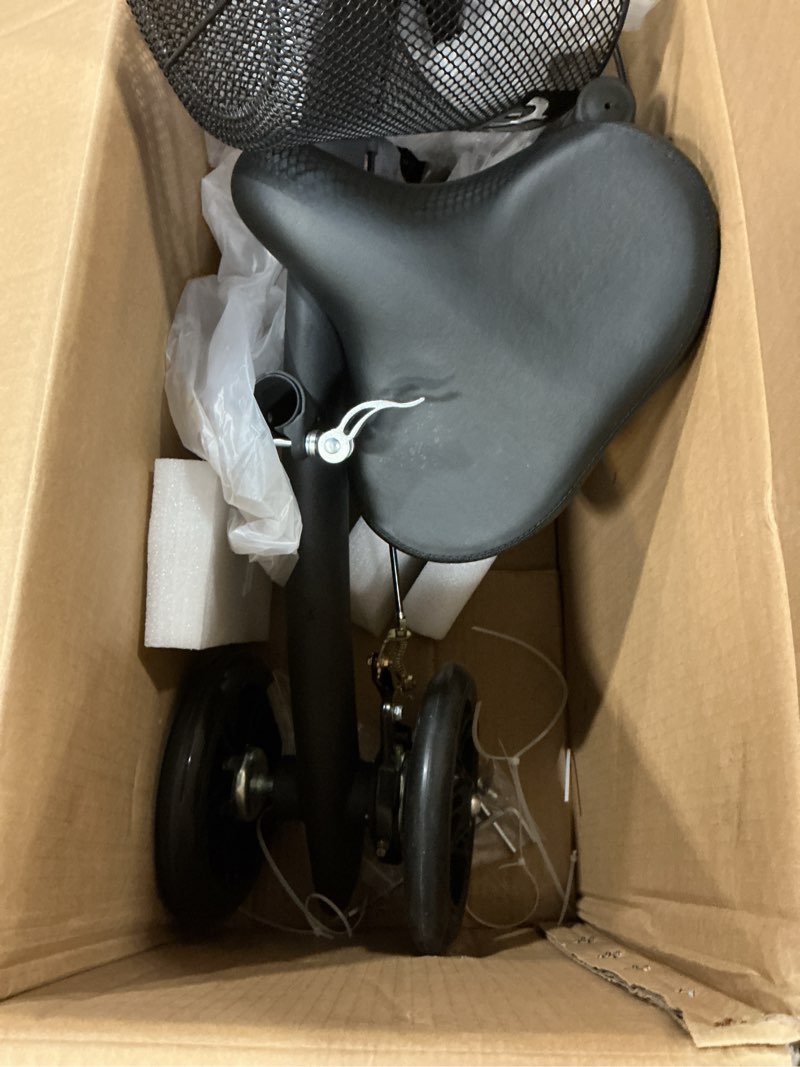 Condition photo showing As Is for medline manual seated mobility scooter knee walker, 8” wheels, 300 lbs. capacity, black- for leg & foot injuries, crutch alternative, 1 ct.