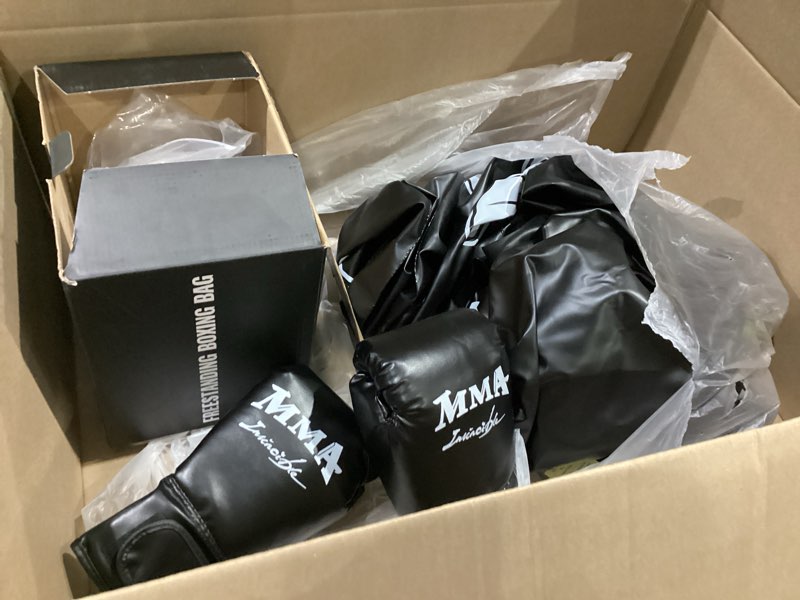 Condition photo showing Good Condition for freestanding punching bag for adults teens, 70'' heavy boxing bag with stand with gloves, pump and jump rope, women men standing kickboxing bag for mma training muay thai fitness karate home gym strong man