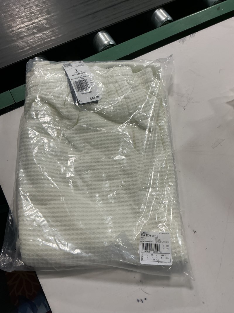 Condition photo showing New/Like New for Adidas Mens All Szn Waffle-Knit Loose Open Hem Pants Large Off-white