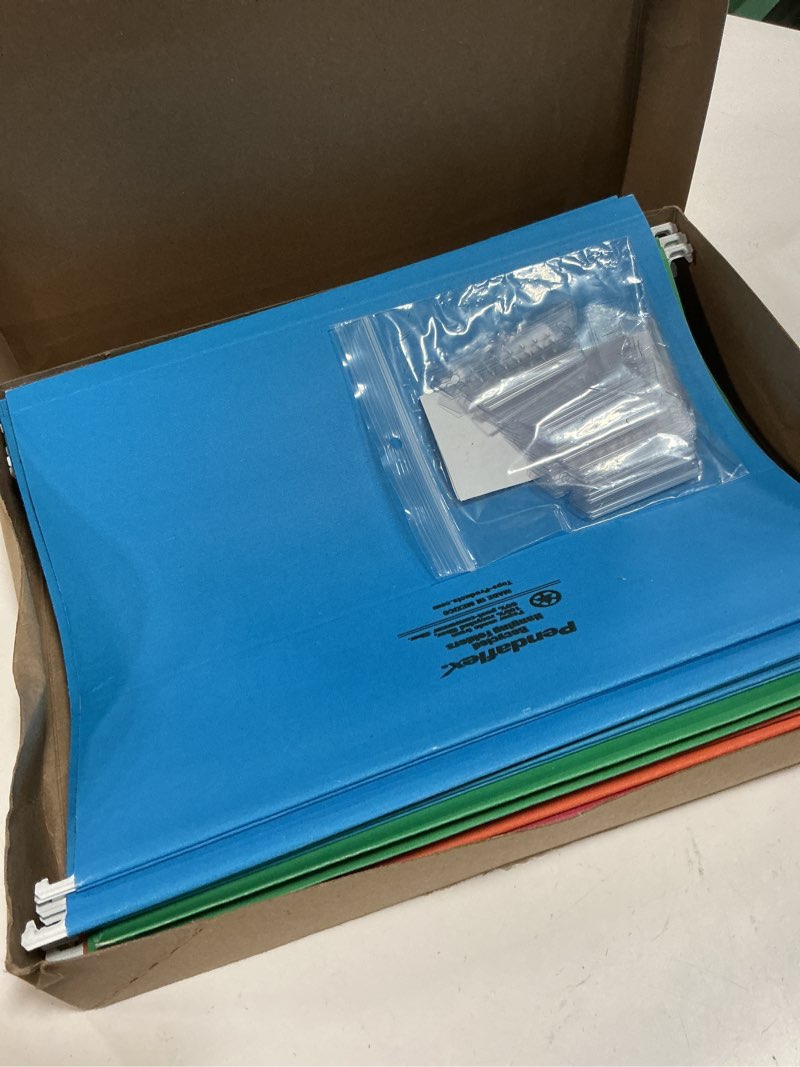 Condition photo showing As Is for pendaflex hanging file folders, letter size, assorted colors, 1/5-cut adjustable tabs, 25 per box (81663) letter assorted colors