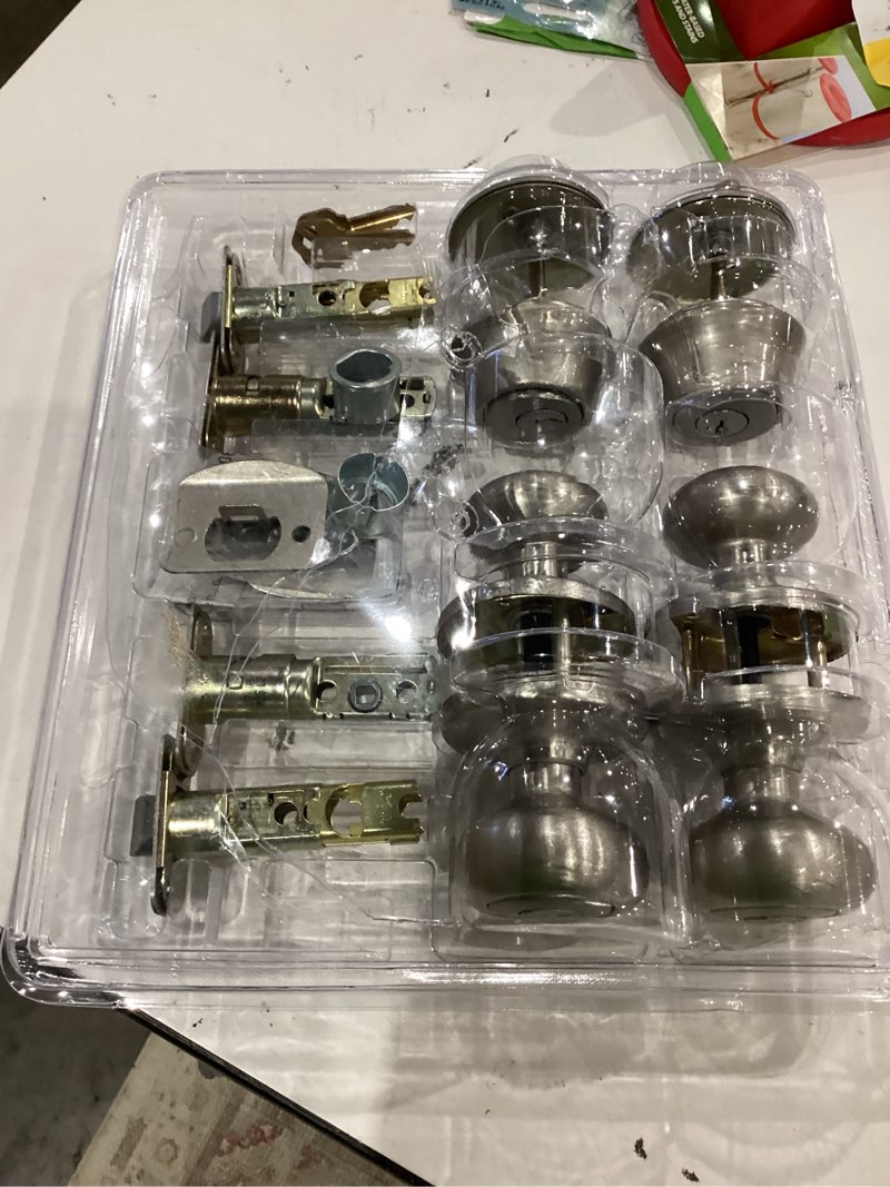 Condition photo showing Good Condition for kwikset smartkey security classic satin nickel entry knob and single cylinder deadbolt kw1 2-3/4 in.