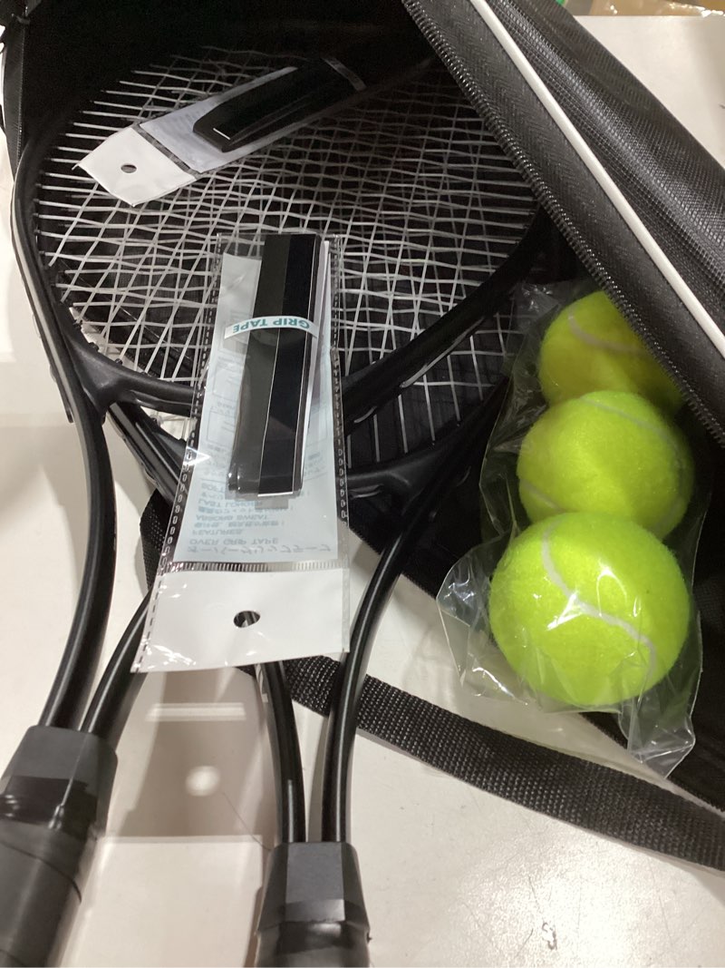 Condition photo showing Good Condition for hiraliy tennis rackets 2 pack for adults beginners - 27 inch lightweight aluminum tennis racquet set with 3 balls & carry bag - vibration dampening & large sweet spot for men women couples black