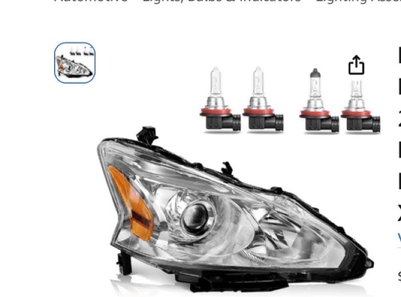 Right Passenger Side Headlights W/Bulbs for 2013 2014 2015 Nissan Altima 4-Door Sedan Headlamp Replacement(DOES NOT FIT XENON/HID)