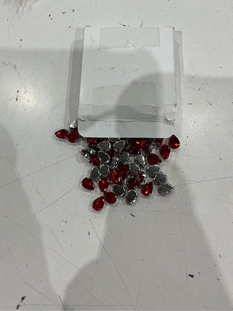 Condition photo showing New/Like New for 100pcs 10x14mm teardrop sew on rhinestones red clear crystal glass gems silver d-shaped claw embellishments for clothing crafting sewing jewels for clothes shoes diy fabric