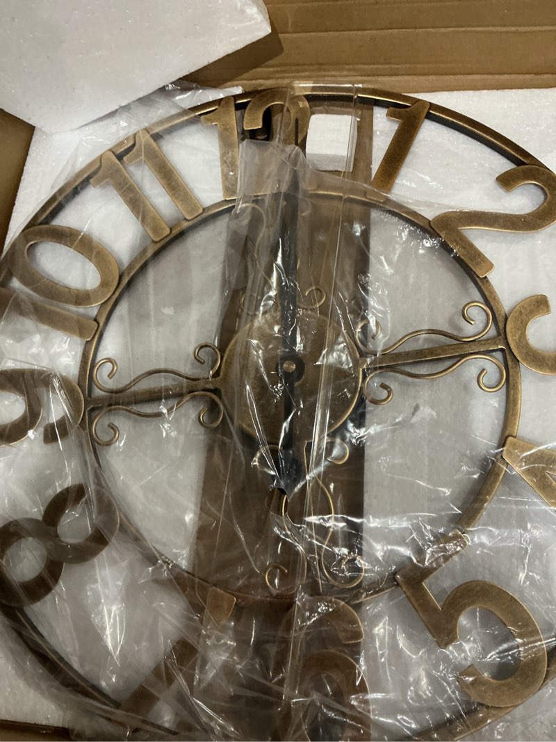 Condition photo showing Good Condition for cuspin 16 inch wall clock, decorative clocks for living room, silent non-ticking battery operated wall clock bronze metal round retro arabic numerals for kitchen mantel office bronze arabic number 16 inch