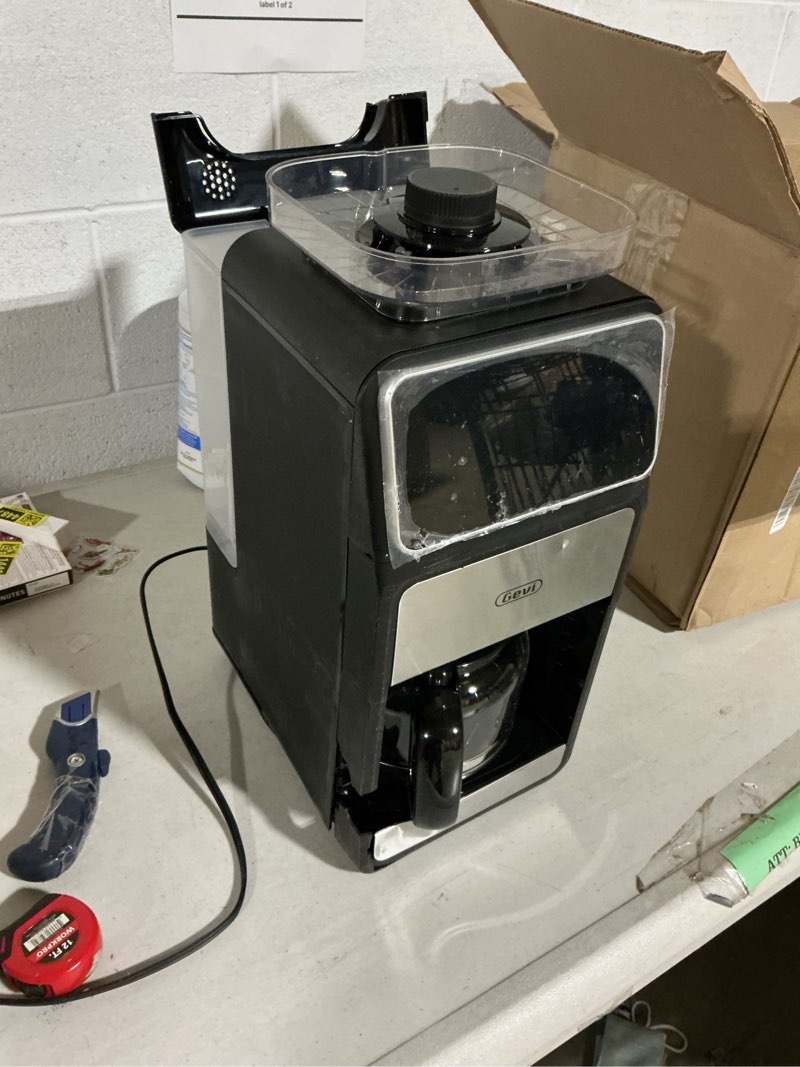 Condition photo showing As Is for gevi grind & brew coffee maker 10 cup, built-in burr grinder drip coffee machine, programmable touch screen, 4-hour warm plate, permanent filter & glass carafe matte black