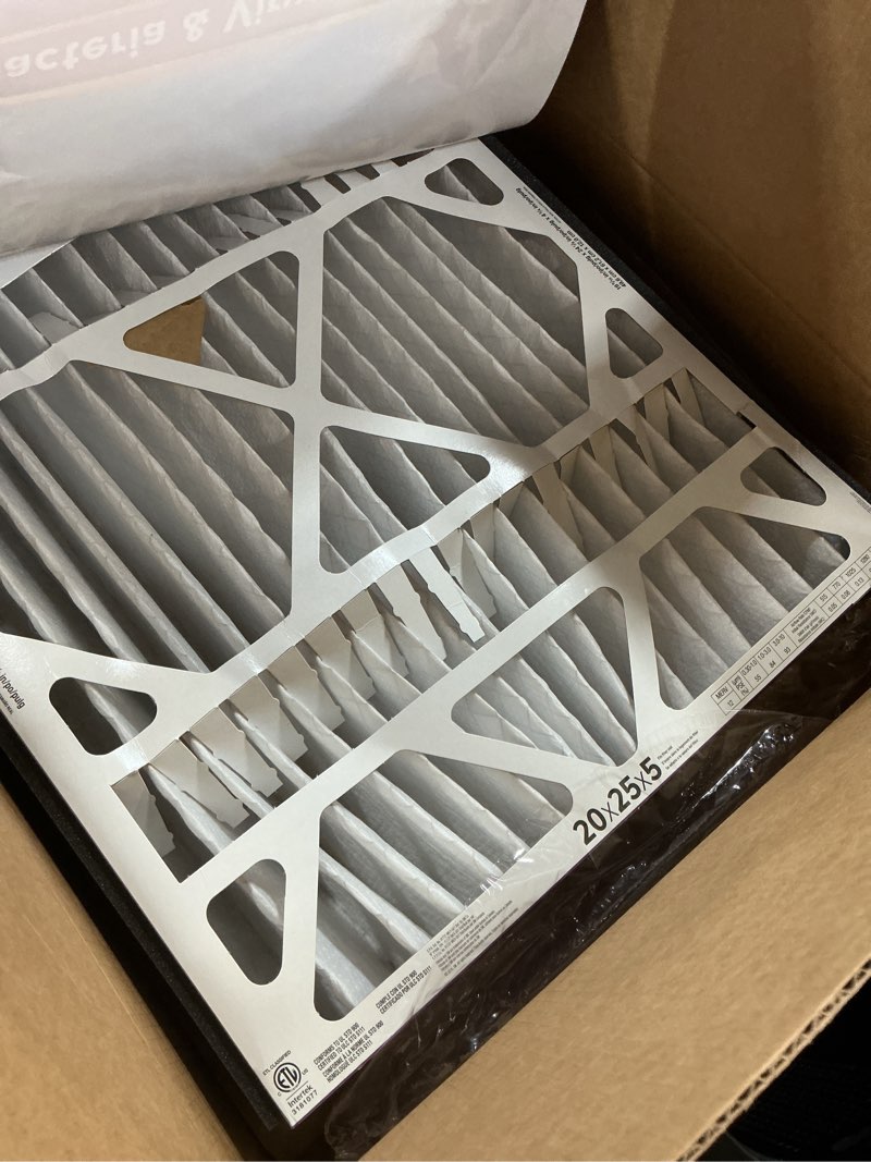 Condition photo showing Good Condition for Filtrete 20x25x5 AC Furnace Air Filter, MPR 1550, MERV 12, Fits Trion AirBear, CERTIFIED Asthma & Allergy Friendly, Electrostatic Air Cleaning Filter, 1-Pack (actual size 19.56 x 24.13 x 4.75) 4.7" x 24.2" x 19.6"