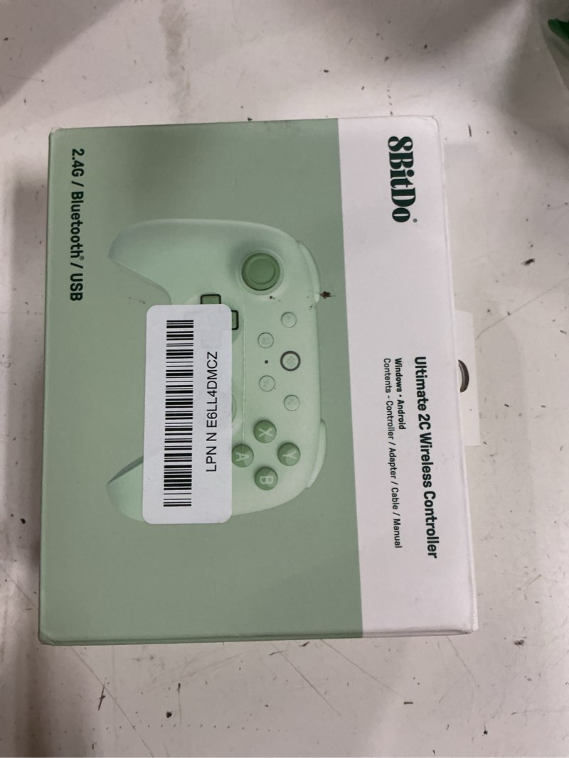 Condition photo showing New/Like New for 8bitdo ultimate 2c wireless controller for windows pc and android, with 1000 hz polling rate, hall effect joysticks and triggers, and remappable l4/r4 bumpers (green) ultimate 2c green